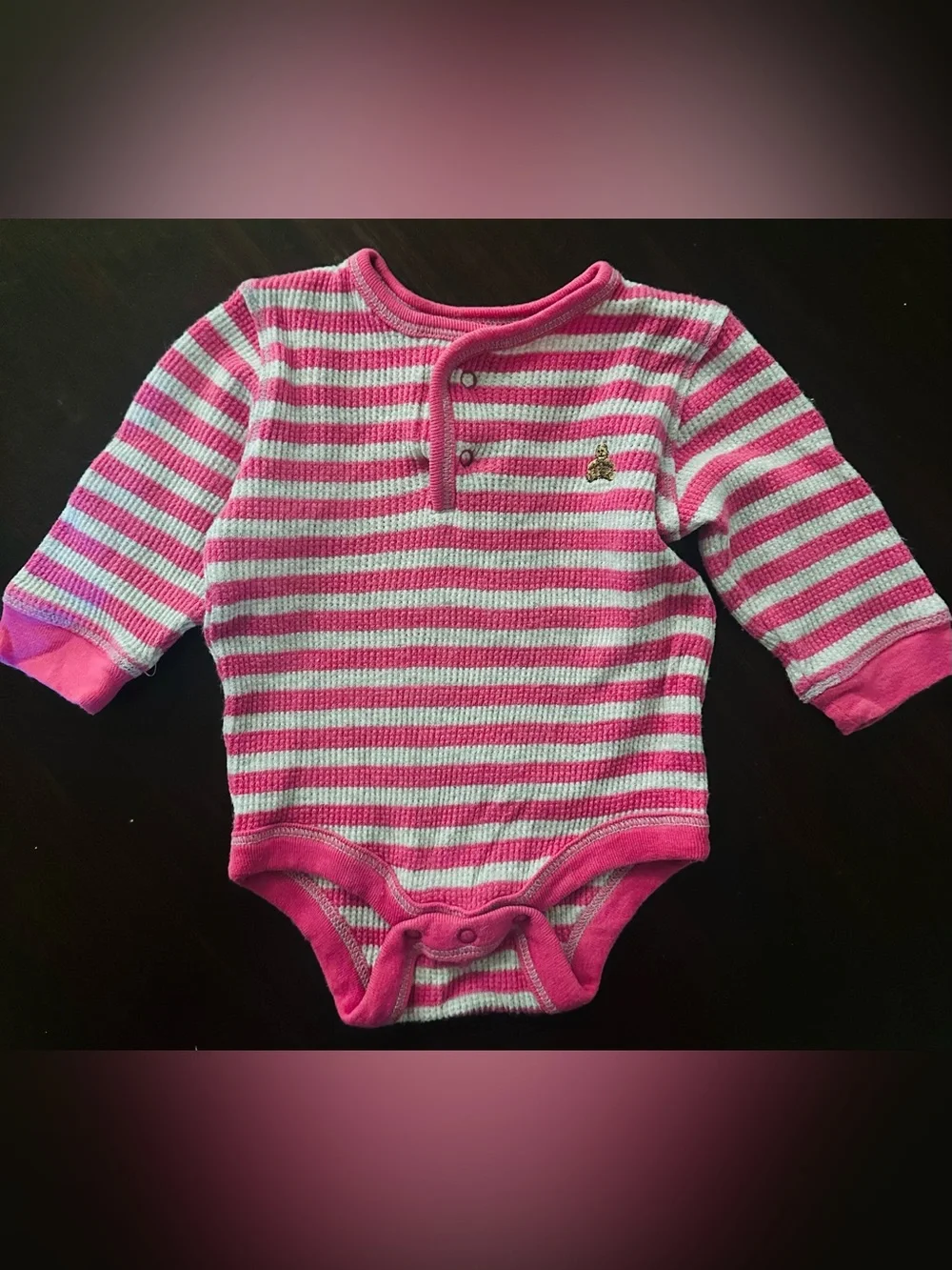 GAP baby Pink & White Striped Long Sleeve Baby Onesie